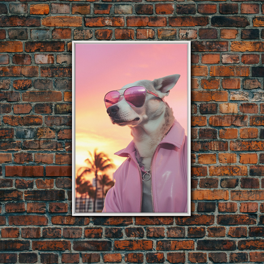 Chihuahua Wall Print, Dog Wall Art, Dog Sunglasses, Dog In Pink Jacket, Funny Art, Framed Wall Art, Framed Canvas, Wall Print, Wall Canvas