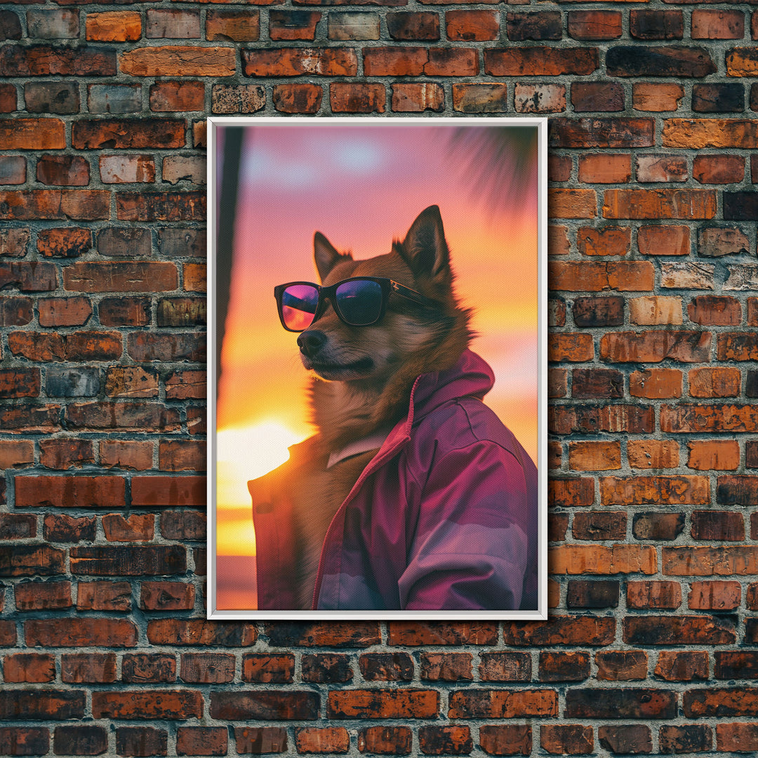 Shiba Inu Wall Print, Dog Wall Art, Dog Sunglasses, Dog In Pink Tracksuit, Funny Art, Framed Wall Art, Framed Canvas, Wall Print