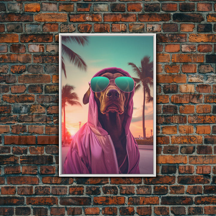 Weimaraner Wall Print, Dog Wall Art, Dog Sunglasses, Dog In Pink Hoodie, Funny Art, Framed Wall Art, Framed Canvas, Wall Print, Wall Canvas