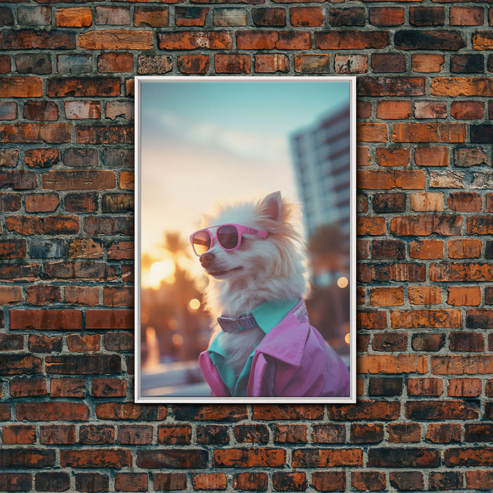 Chihuahua Wall Print, Dog Wall Art, Dog Sunglasses, Dog In Pink Jacket, Funny Art, Framed Wall Art, Framed Canvas, Wall Print, Wall Canvas