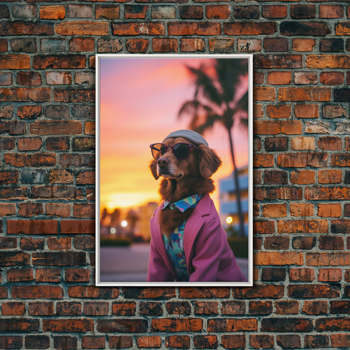 Golden Retriever Wall Print, Dog Art, Dog Sunglasses, Dog In Pink Suit, Funny Art, Framed Wall Art, Framed Canvas, Wall Print, Wall Canvas