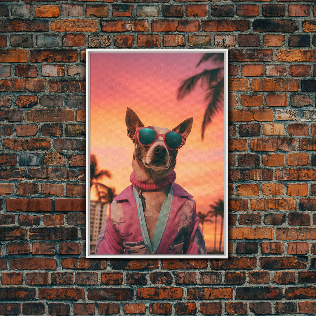 Chihuahua Wall Print, Dog Print, Dog Sunglasses, Dog In Pink Tracksuit, Funny Art, Framed Wall Art, Framed Canvas, Wall Print, Wall Canvas