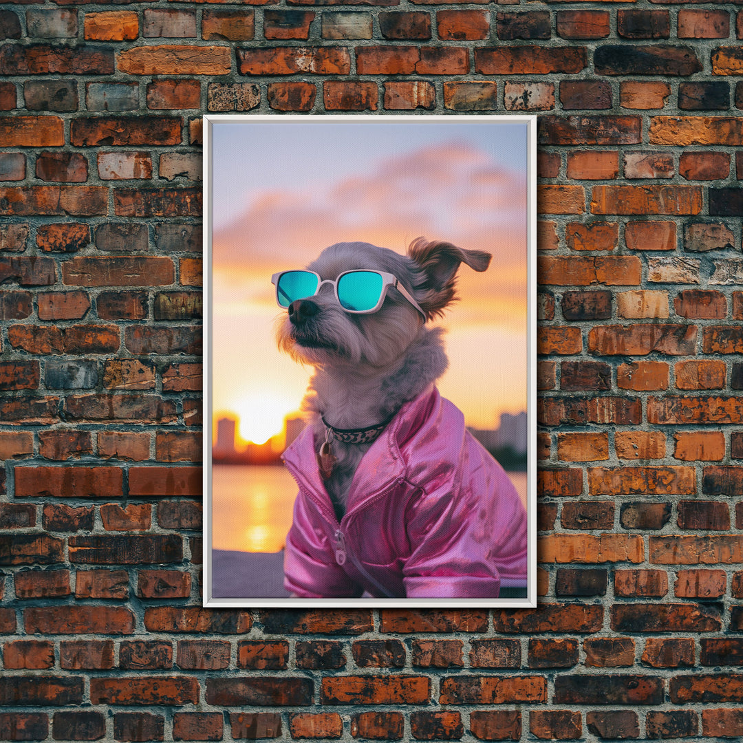 Shih Tzu Wall Print, Dog Print, Dog Sunglasses, Dog In Pink Tracksuit, Funny Art, Framed Wall Art, Framed Canvas, Wall Print, Wall Canvas