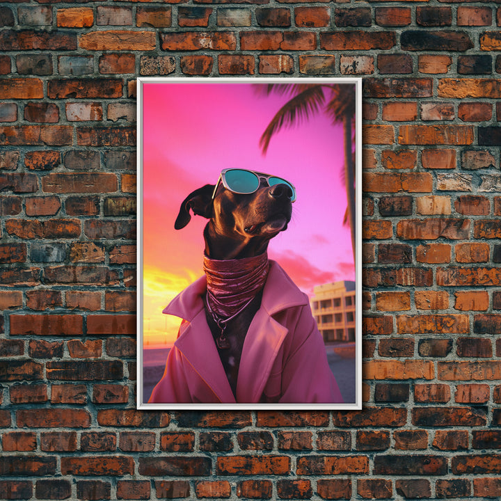 Pinscher Wall Print, Dog Print, Dog Sunglasses, Dog In Pink Suit, Funny Art, Framed Wall Art, Framed Canvas, Wall Print, Wall Canvas