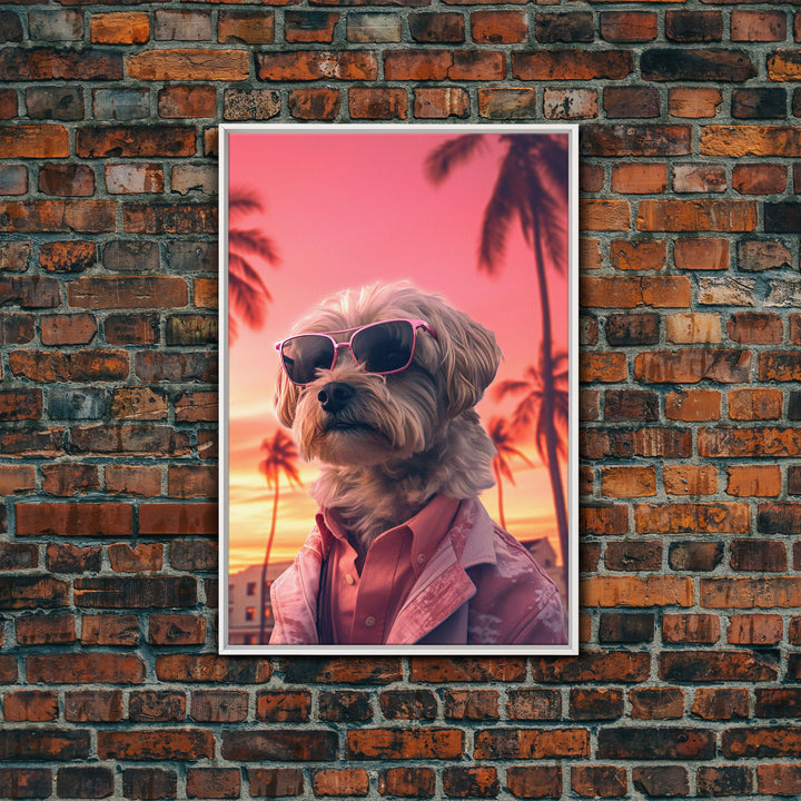 Shih Tzu Wall Print, Dog Portrait, Dog Sunglasses, Dog In Pink Suit, Dog Art Print, Framed Wall Art, Framed Canvas, Wall Print, Wall Canvas