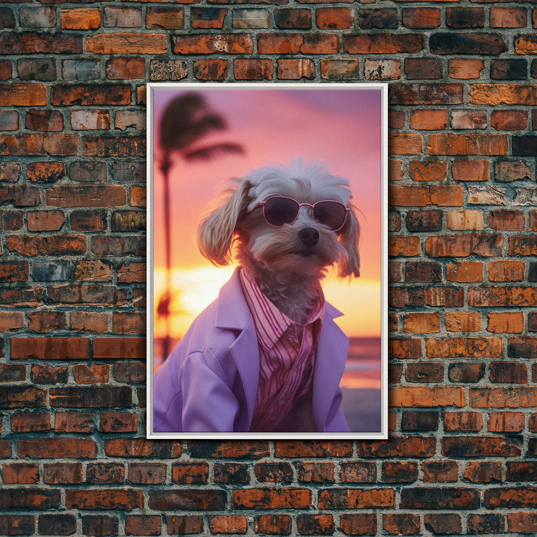 Shih Tzu In Sunglasses Pink Suit Wall Print, Dog Portrait, Dog Décor, Dog Art Print, Framed Wall Art, Framed Canvas, Wall Print, Wall Canvas