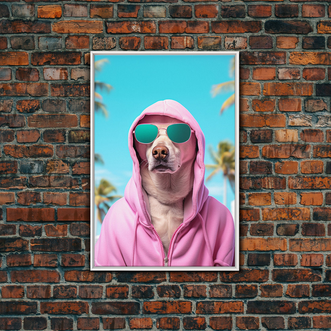 Labrador In Pink Hoodie Sunglasses Wall Print, Dog Portrait, Dog Art Print, Framed Wall Art, Framed Canvas, Wall Print, Wall Canvas