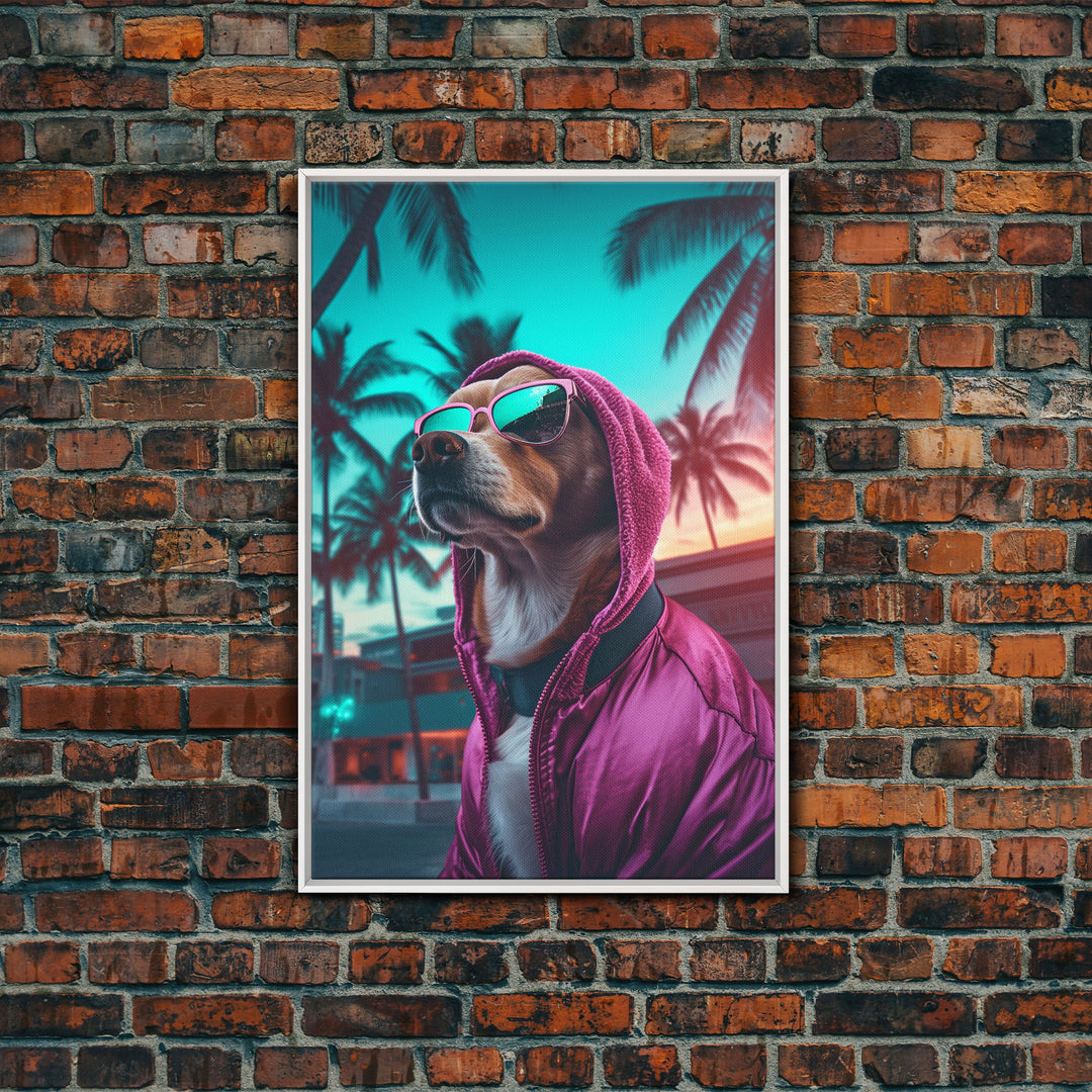 Corgi In Hot Pink Hoodie Sunglasses Wall Print, Dog Portrait, Dog Art Print, Framed Wall Art, Framed Canvas, Wall Print, Wall Canvas