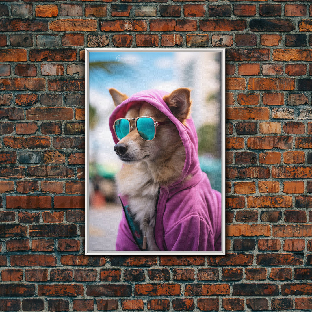 Corgi Pink Hoodie Wall Print, Animal Wall Art, Dog Portrait, Dog Art Print, Framed Wall Art, Framed Canvas, Wall Print, Wall Canvas