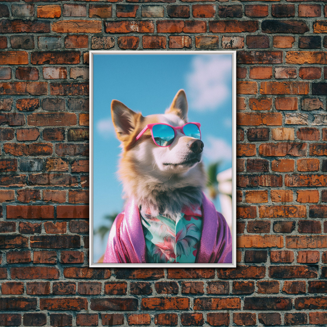 Corgi In Pink Suit Sunglasses Wall Print, Animal Print, Dog Portrait, Dog Art Print, Framed Wall Art, Framed Canvas, Wall Print, Wall Canvas