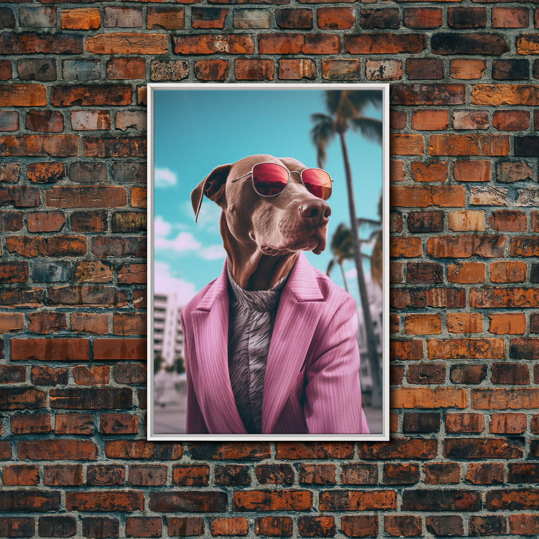 Labrador In Pink Suit Sunglasses Wall Print, Dog Art, Dog Portrait, Dog Art Print, Framed Wall Art, Framed Canvas, Wall Print, Wall Canvas