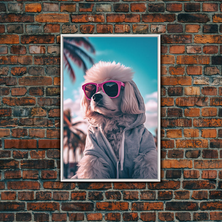 Poodle In Grey Hoodie Sunglasses Wall Print, Dog Art Print, Dog Portrait, Dog Print, Framed Wall Art, Framed Canvas, Wall Print, Wall Canvas