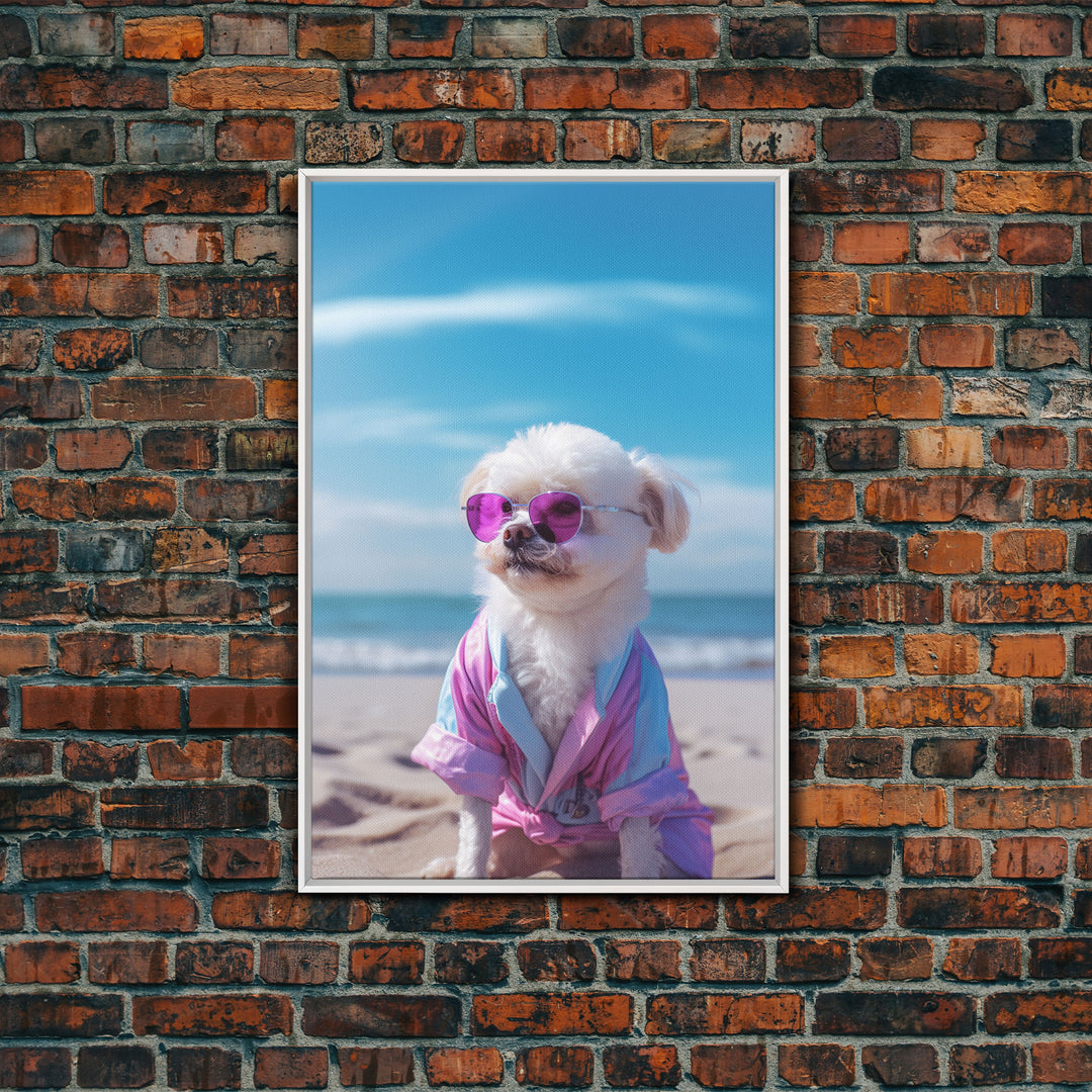 CShih Tzu In Beach Sunglasses Wall Print, Dog Décor, Dog Print, Dog Portrait, Framed Wall Art, Framed Canvas, Wall Print, Wall Canvas