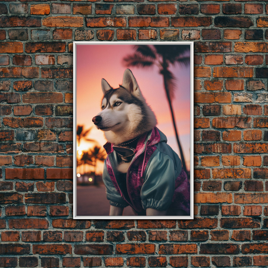 Siberian Husky In Blue Jacket Wall Print, Dog Décor, Dog Print, Dog Portrait, Framed Wall Art, Framed Canvas, Wall Print, Wall Canvas