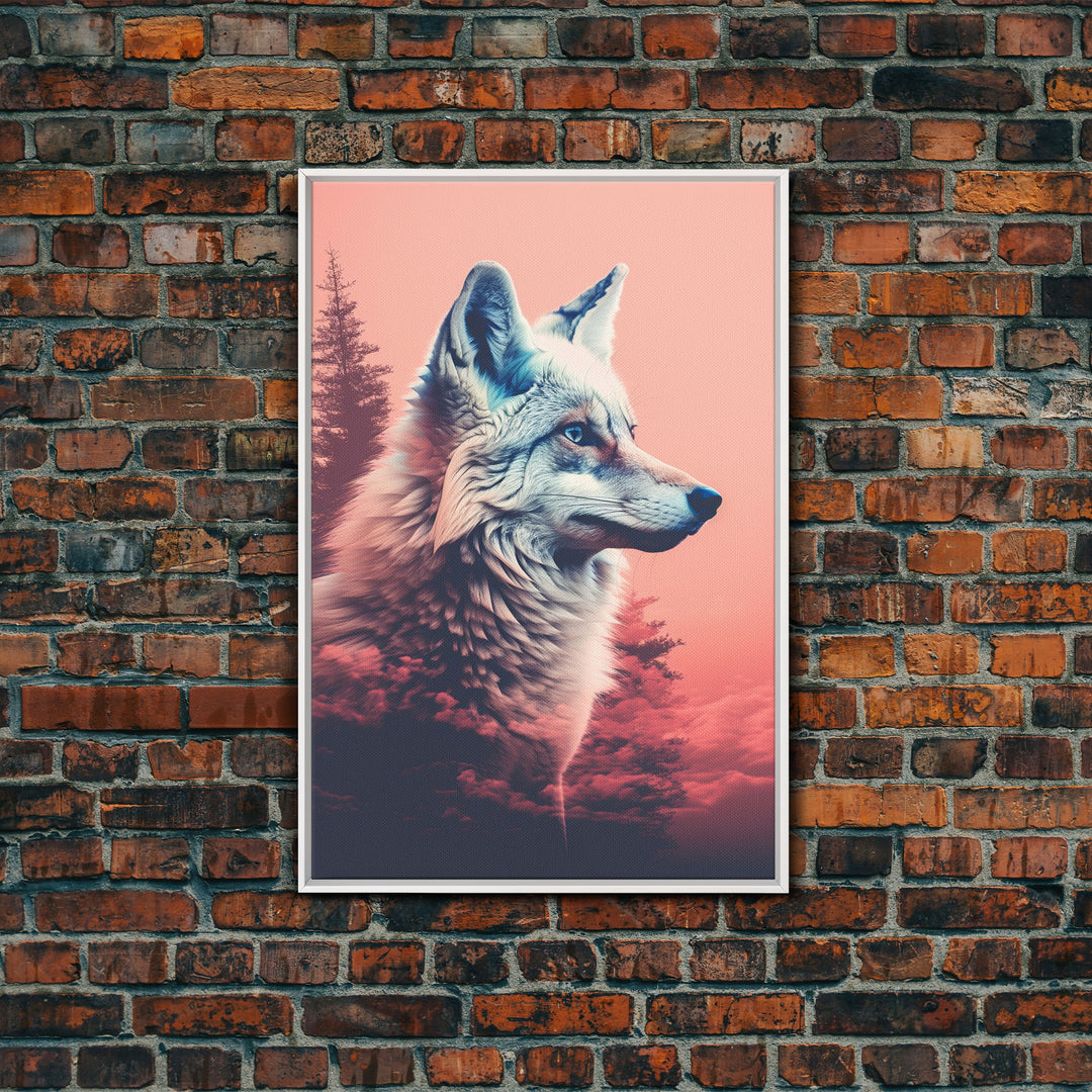 White Wolf Wall Print, Animal Art Print, Animal Portrait, Pink Art, Wildlife Art, Framed Wall Art, Framed Canvas, Wall Print, Wall Canvas