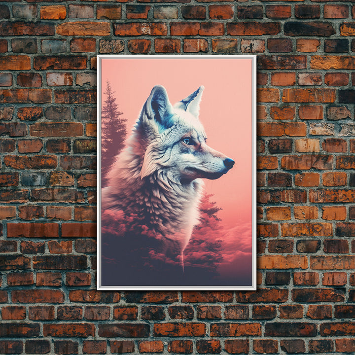 White Wolf Wall Print, Animal Art Print, Animal Portrait, Pink Art, Wildlife Art, Framed Wall Art, Framed Canvas, Wall Print, Wall Canvas