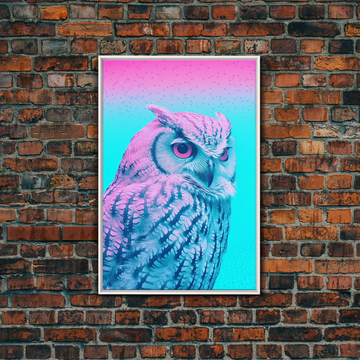 Owl Wall Print, Animal Art Print, Abstract Art, Animal Portrait, Blue And Pink Art, Framed Wall Art, Framed Canvas, Wall Print, Wall Canvas