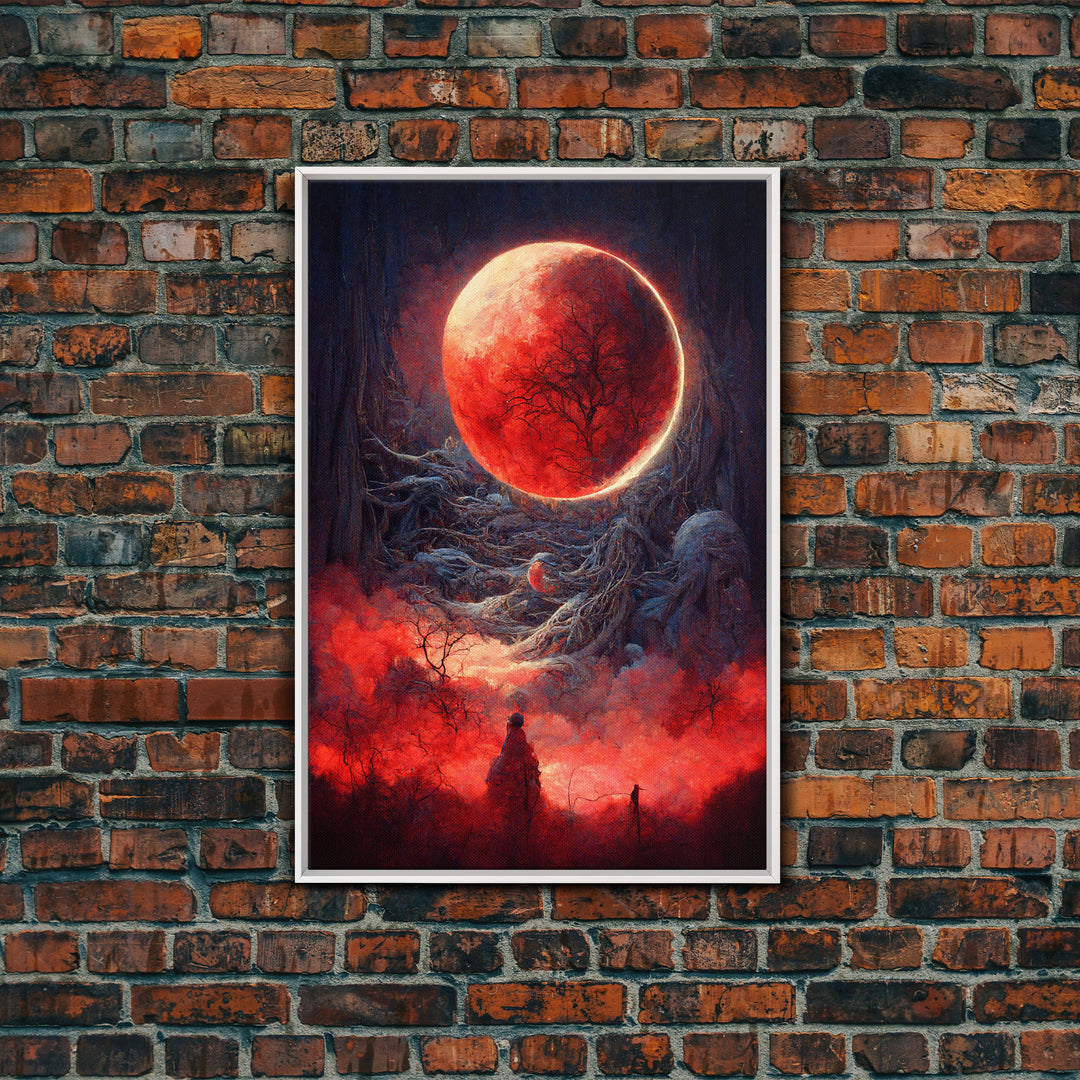 Spooky Horror Canvas Print, Bloodmoon Sunset, Blood moon, Halloween Wall Art, Cosmic Horror, Ready To Hang