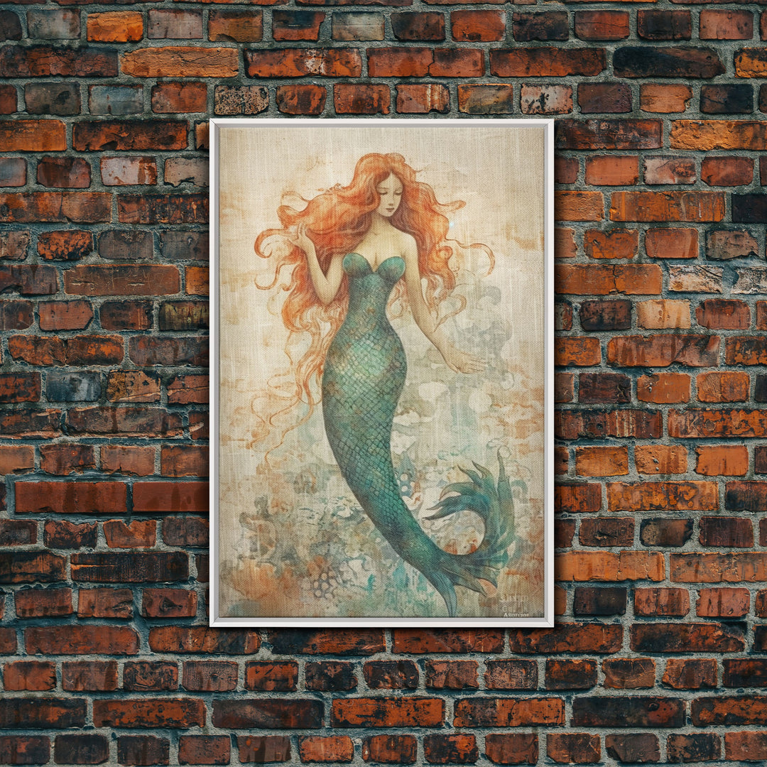 Coastal Mermaid Canvas Print Or Poster, Framed