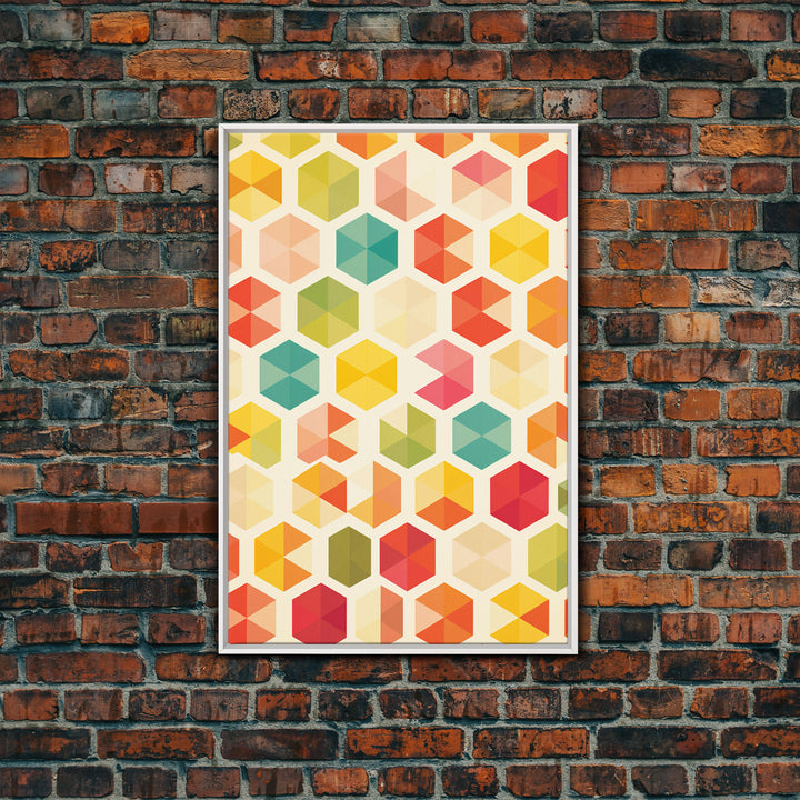 Hexagon Art, Mid Century Art Print, Framed Modern Art, Geometric Art, Mid Century Modern Wall Art, Colorful Art, MCM Style Canvas Art