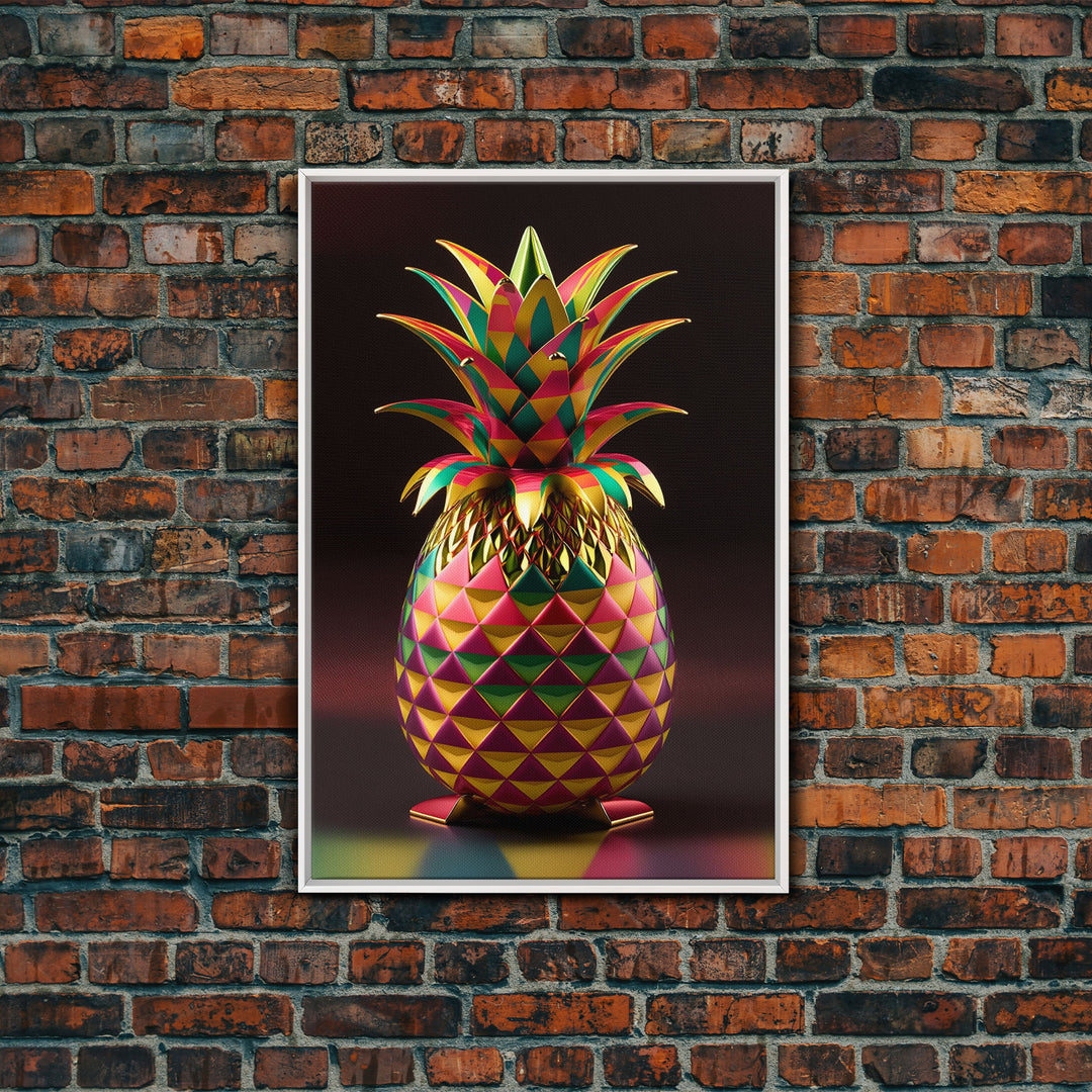 Metallic Pineapple Pop Art, Framed Canvas Print, Unique colorful wall art, Fruit Art