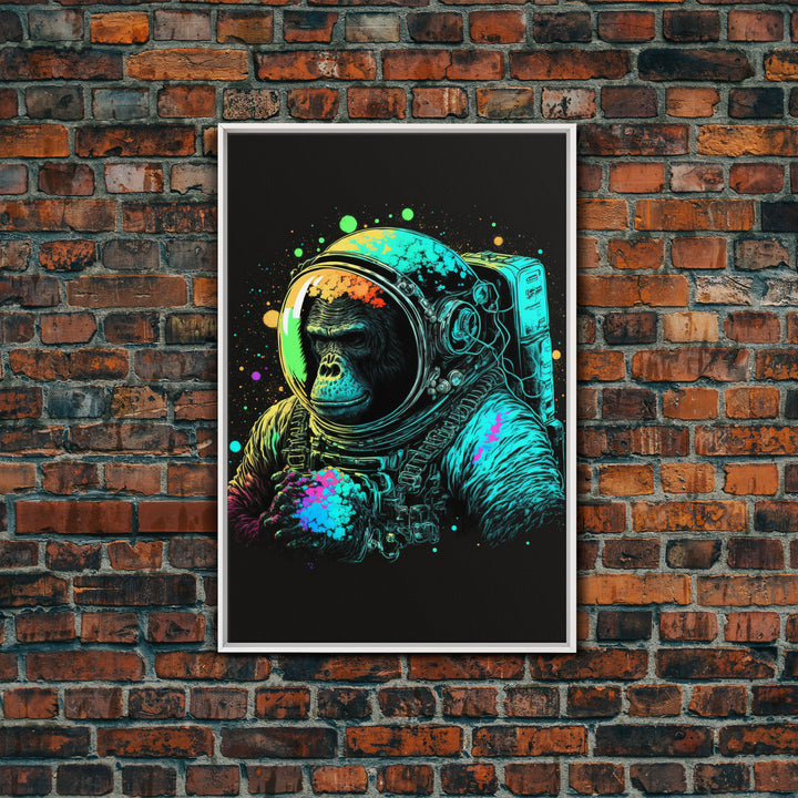 To The Moon, Space Ape Astronaut, Framed Canvas Print, GME, NFT Style Decor, Large Wall Art