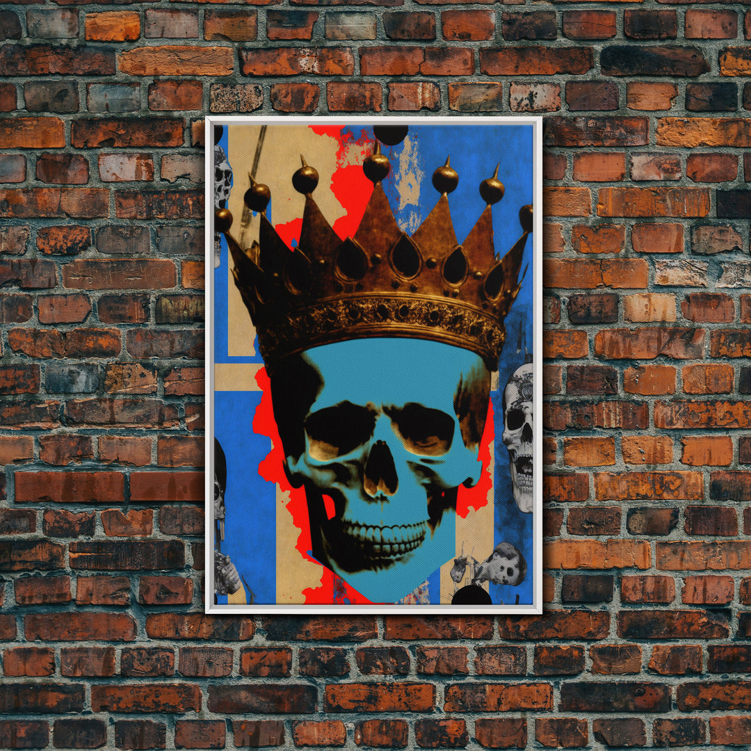 Skull With The Gold Crown, Framed Canvas Print, Unique Fantasy Undead Wall Art