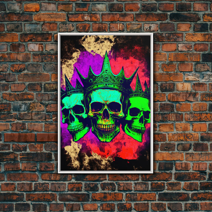 Psychedelic Skull With The Gold Crown, Framed Canvas Print, Unique Fantasy Undead Wall Art, Trippy Art