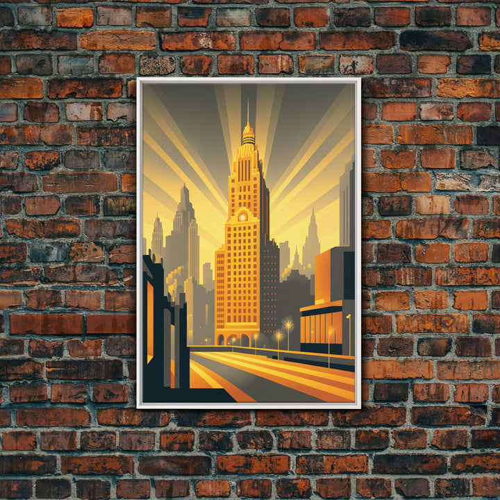 Art Deco Architecture, Framed Canvas Print, 1930s Style Art Deco City Skyline