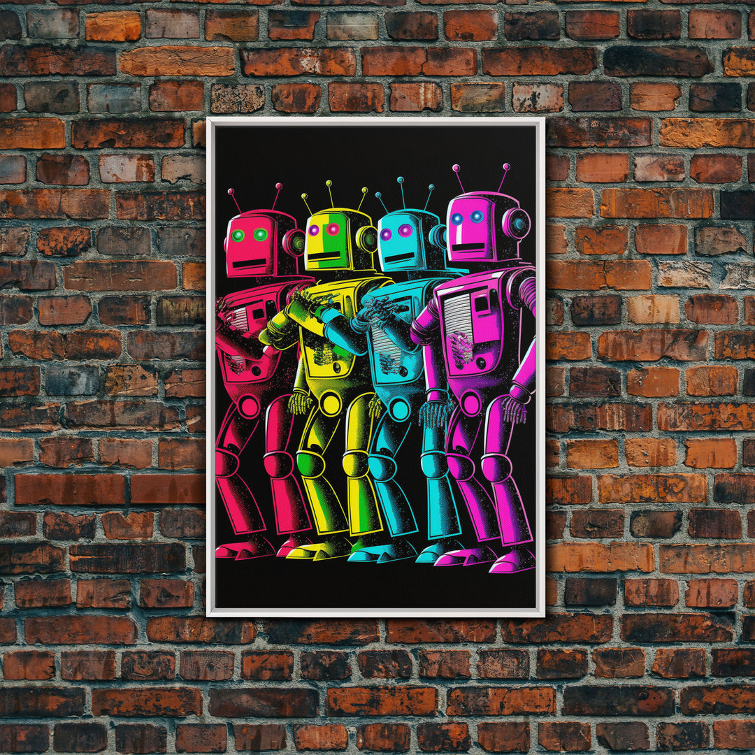 1950s Style Scifi Robot Art, Art Deco Scifi Poster Art on Canvas, Framed Canvas Print, Game Room Decor