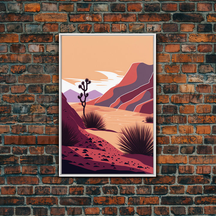 Midwestern Art, Minimalist Boho Style Desert Landscape, Framed Canvas Print