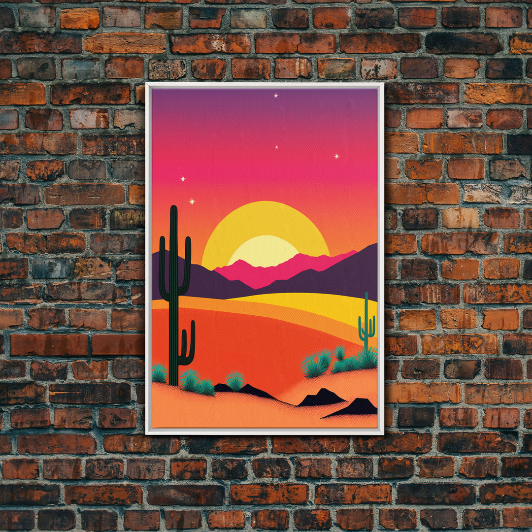 Framed Canvas Art | Sunset Desert Landscape | Pop Art Style | UV-Resistant Coating | Hand-Stretched | 1.5" Thick Wooden Frame