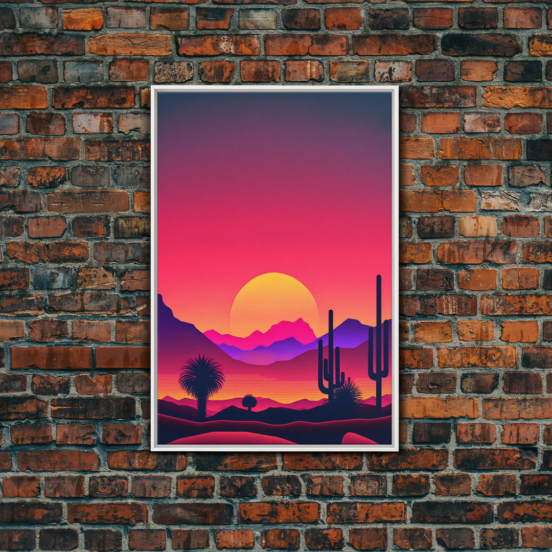 Framed Canvas Art Print - Desert Landscape at Sunset - Pop Art Style - Home Decor - Southwest Art, California Desert Decor