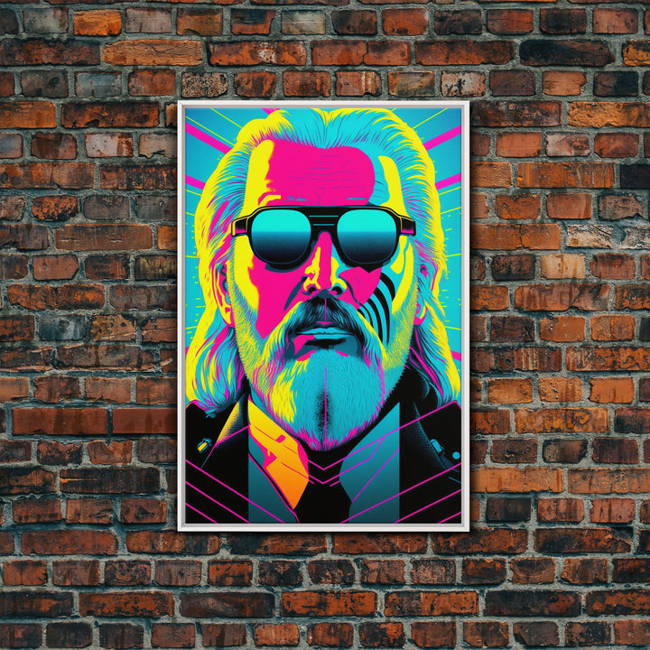 Businessman Odin Pop Art Movie Poster Art, Norse Mythology, Wall Art, Framed Canvas Print, Futuristic Portrait of Odin, WPAP Style