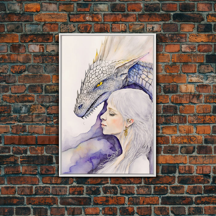 Dragon Painting Canvas Print, Dragon Art, Fantasy Art, Fantasy Painting Wall Art, Girl and Her Dragon, Dragon Girl