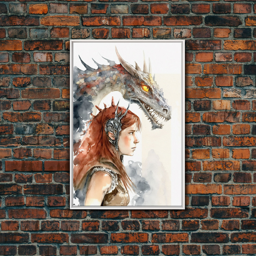 The Dragon Girl, Dragon Painting Canvas Print, Dragon Art, Fantasy Art, Fantasy Painting Wall Art, Girl and Her Dragon, Gamer Gift Wall Deco