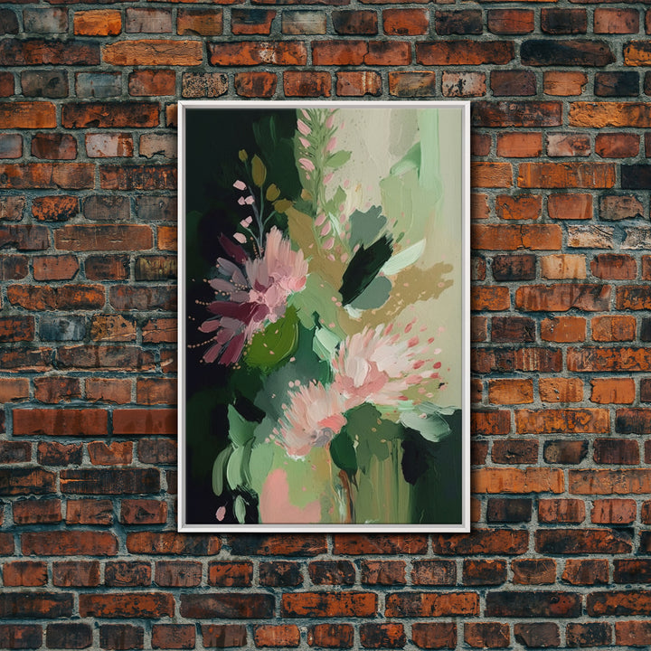 Wall Art, Abstract Flowers Oil Painting Canvas Print, Large Modern Pink Floral Painting, Framed Canvas Art, Boho Living Room Wall Art Decor