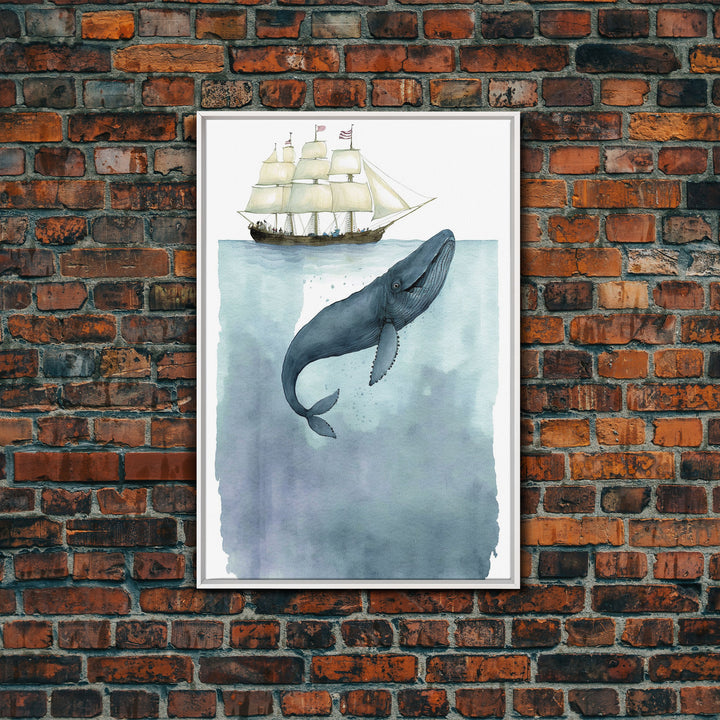 Framed Wall Art Blue Whale Painting, Watercolor Painting, Whale Print, Whale and Boat, Whale Nursery, Humpback Whale, Framed Wall Art