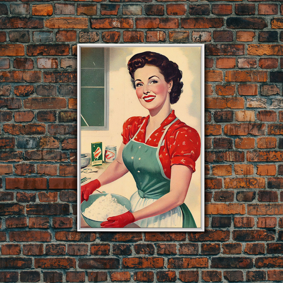 Retro 1950s Baking Advertisement, Home Maker, Kitchen Art, Framed Canvas Print, Framed Wall Art