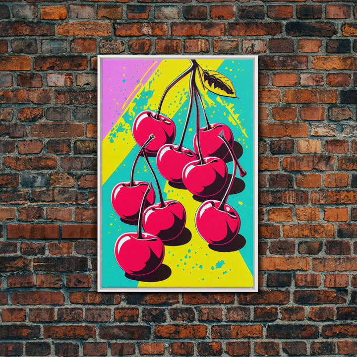 Pop Art Cherry Painting Canvas Print, Framed Art, MCM Style, Midcentury Modern Pop Art, Retro Comic Book Style Wall Art