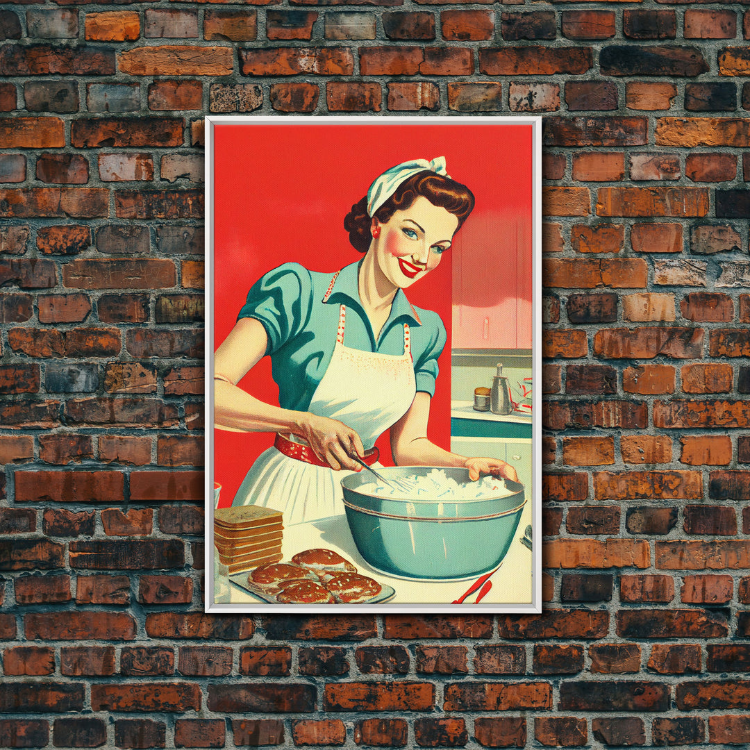 Retro / Vintage Style 1950s Baking Advertisement, Home Maker, Kitchen Art, Framed Canvas Print, Framed Wall Art, MCM Art