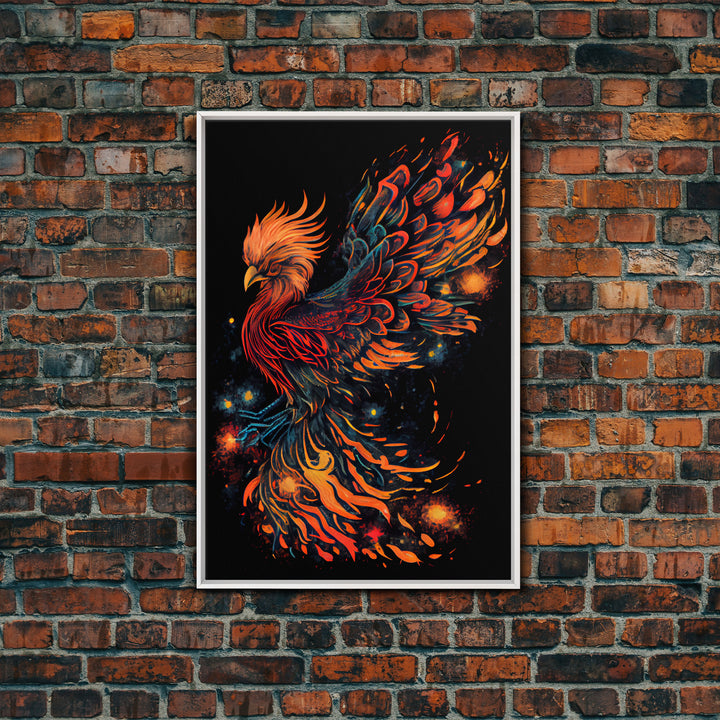 Phoenix In Flames, Retribution, Framed Canvas Print, The Phoenix, Framed Wall Art, Original Painting Phoenix, Fire Chicken