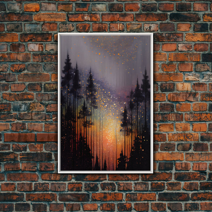 Abstract Pine Canvas Print of Oil Painting, Large Original Textured Fall Pine Forest Painting Contemporary Living Room Wall Art Decor