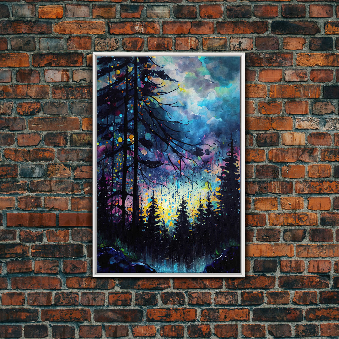 Abstract Pine Canvas Print of Oil Painting, Large Original Textured Fall Pine Forest Painting Contemporary Living Room Wall Art Decor