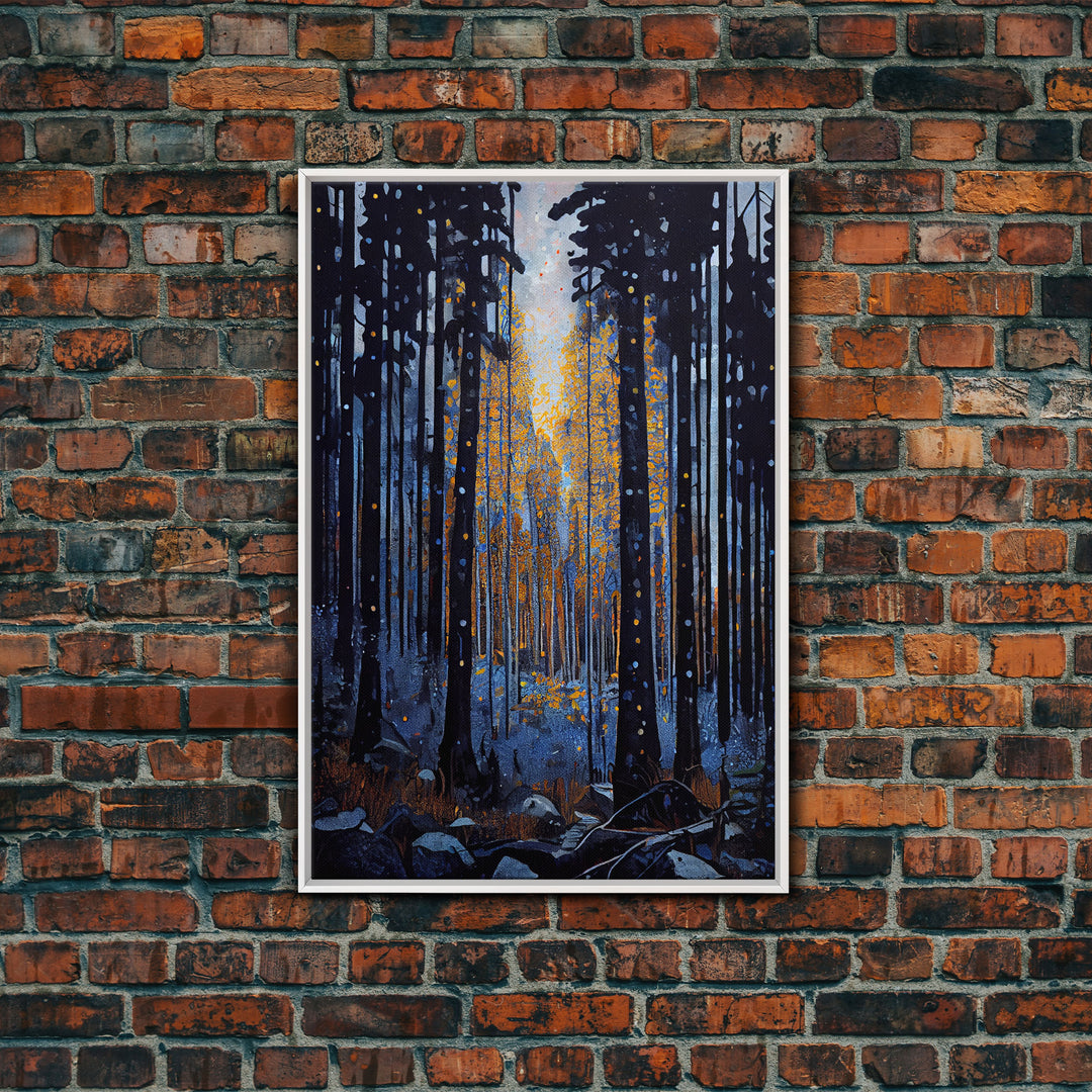 Original Abstract Forest Landscape Canvas Print Oil Painting, Abstract Texture Misty Woodland Painting Modern Living Room Wall Art Decor