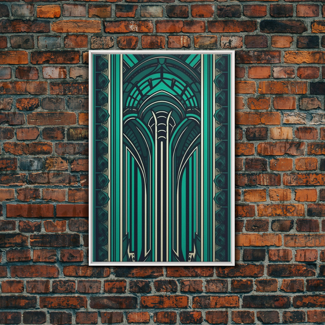 Art Deco Pattern Wall art, Framed Canvas Print, Art Deco, Green colors art, Patterns art, Office wall art, Wonderful art, Stained glass art