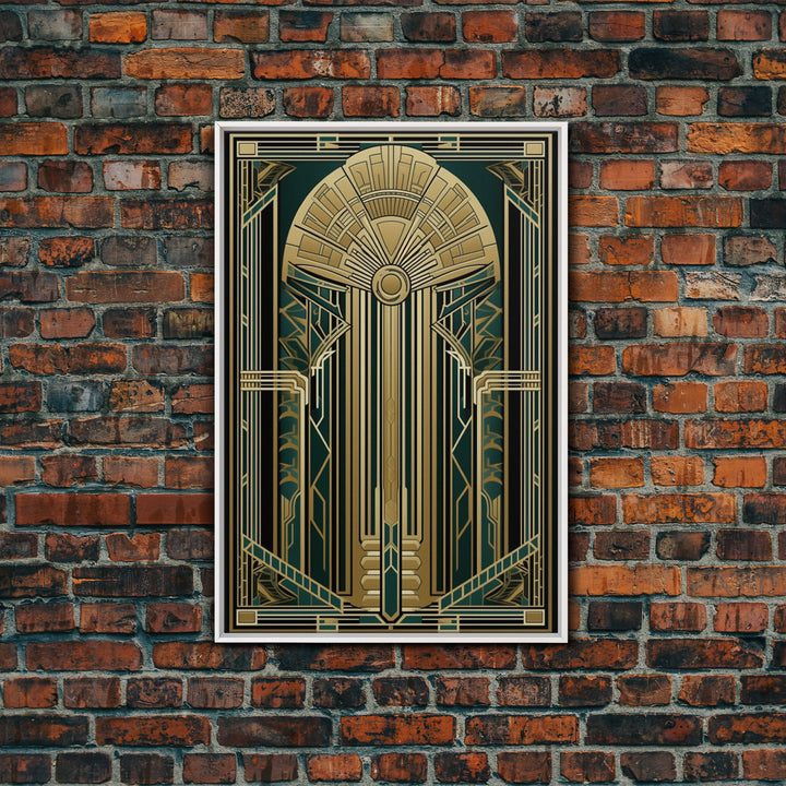 Art Deco Wall art | Framed Canvas Print | Art Deco | Gold & green art | Beautiful art | Midcentury Modern | Office decor | Stained glass art