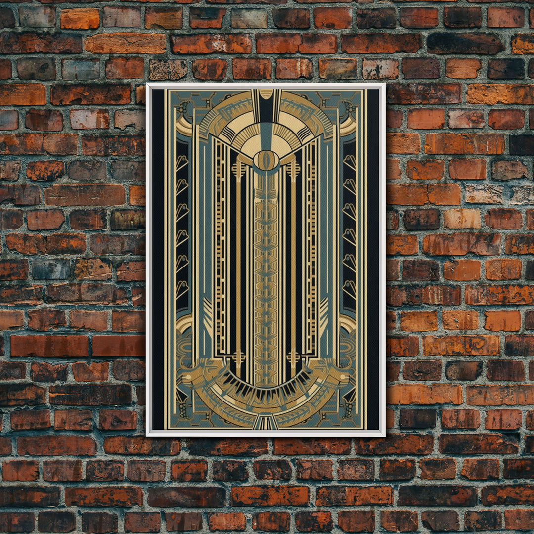 Art Deco Pattern Wall art | Framed Canvas Print | Art Deco | Gold & blue art | Wonderful art | Lines art | Geometric art | Living room art