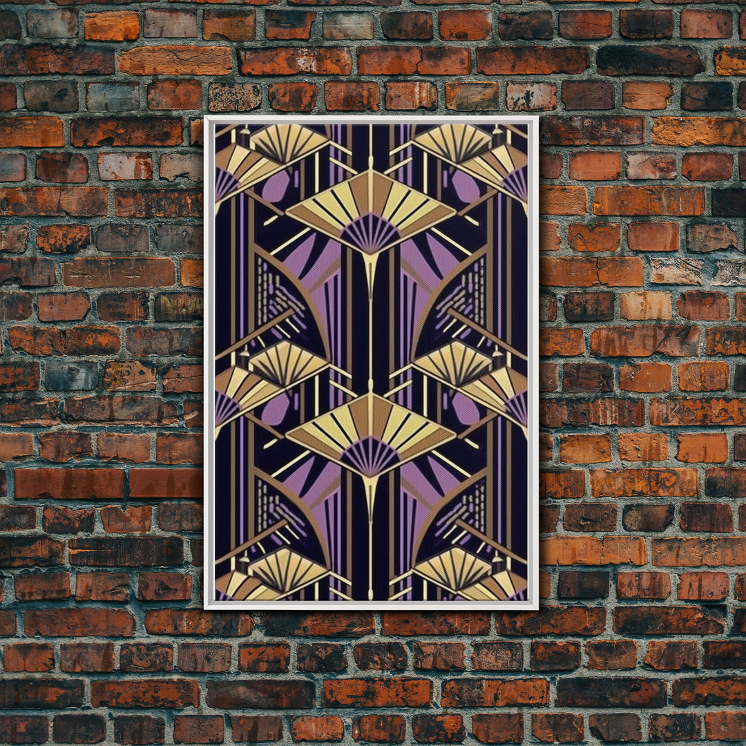 Art Deco Pattern Wall art - Framed Canvas Print - Art Deco - Stained glass art - Ornament art - Geometric art - Purple & gold art - Wall art