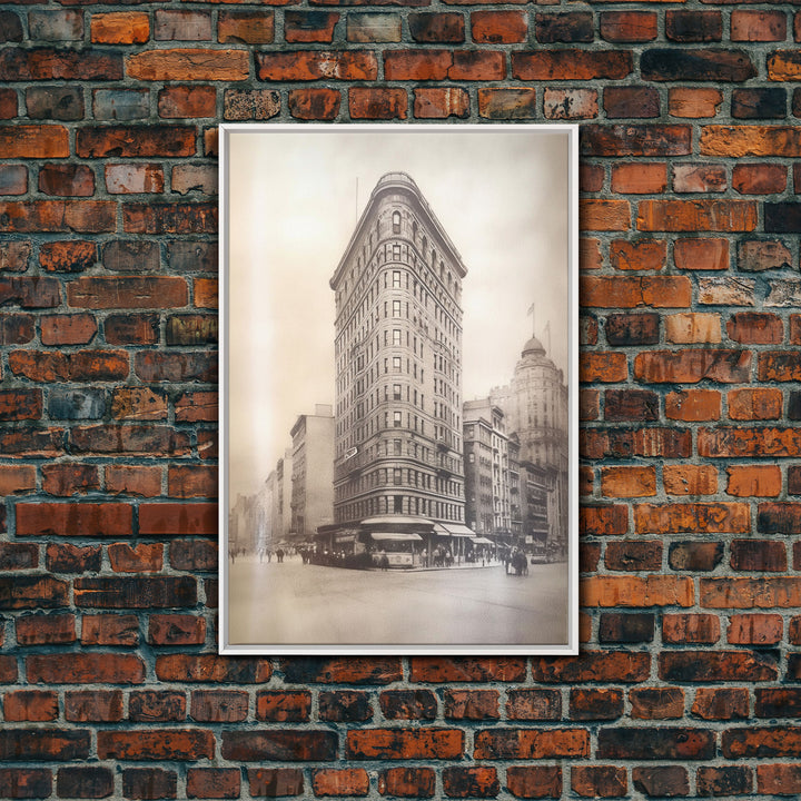 NYC Flat Iron, New York City Art, Framed Canvas Print, Charcoal Drawing, Original Art, Wall Decor, Black And White Art